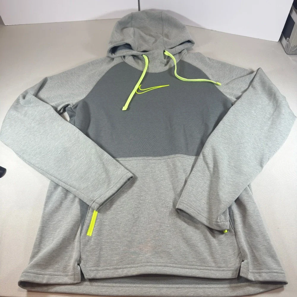 Nike Therma-FIT Men's Gray Neon‎ Dri-FIT Hoodie Pullover Sweatshirt Size Small